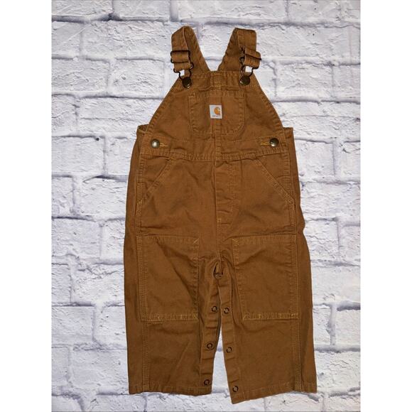 Carhartt Bib Overalls Baby 12M Months Brown Duck Canvas Carpenter Double Knee - Picture 1 of 4
